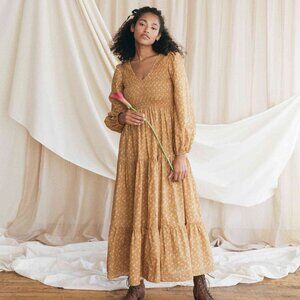 Christy Dawn Aimee Dress Color: Biscotti Cosmos Floral Size Medium